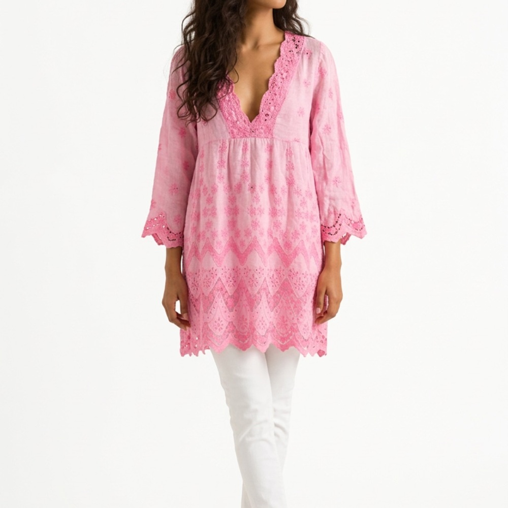 Temptations Pink Scalloped Tunic/Cover Up Made In Positano Italy